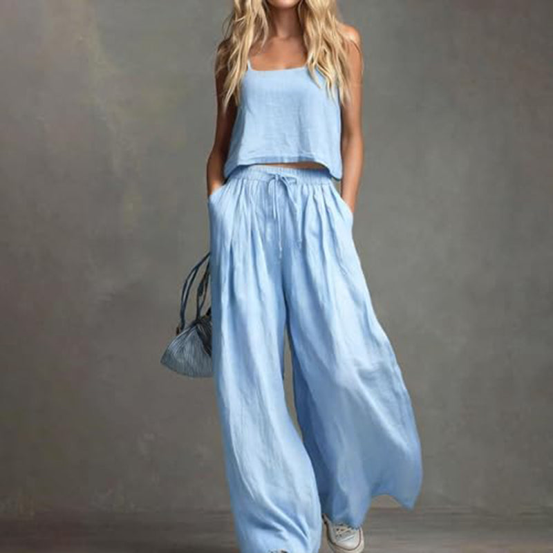 💞HOT SALE🔥Costume décontracté en coton et lin de couleur unie pour femme