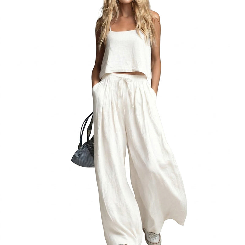 💞HOT SALE🔥Costume décontracté en coton et lin de couleur unie pour femme