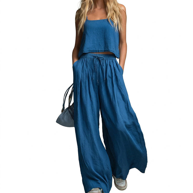 💞HOT SALE🔥Costume décontracté en coton et lin de couleur unie pour femme