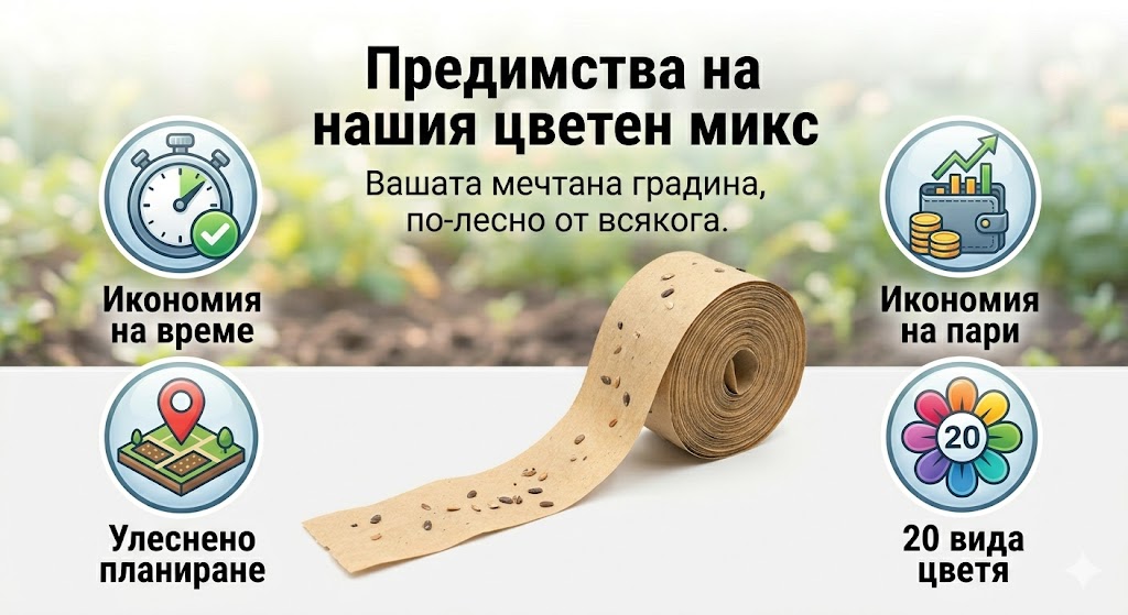 Цветен Микс – 20 вида високи цветя на биоразградима лента