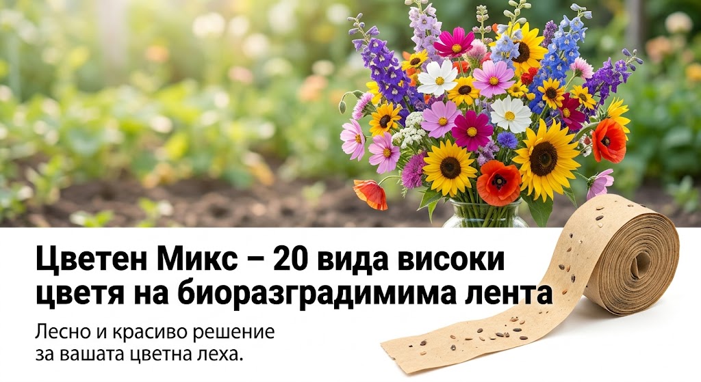 Цветен Микс – 20 вида високи цветя на биоразградима лента