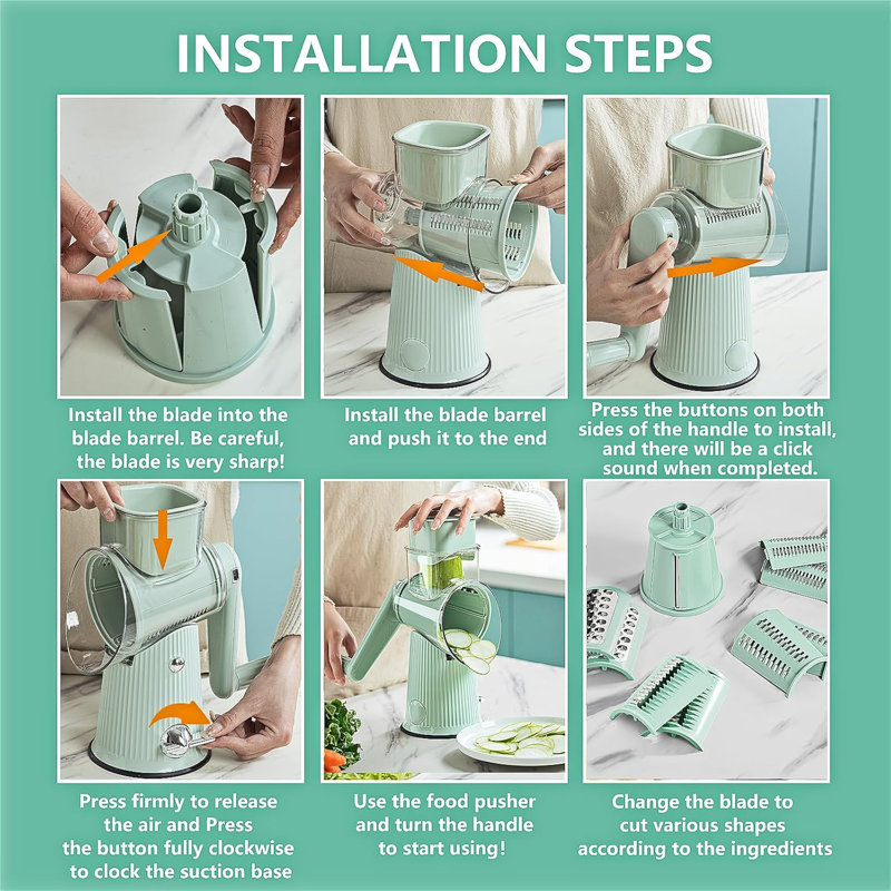5 In 1 Cheese Grater Hand Crank Cheese Shredder With Strong Suction Base Kitchen Vegetable Slicer With 5 Interchangeable Blades, Storage Box