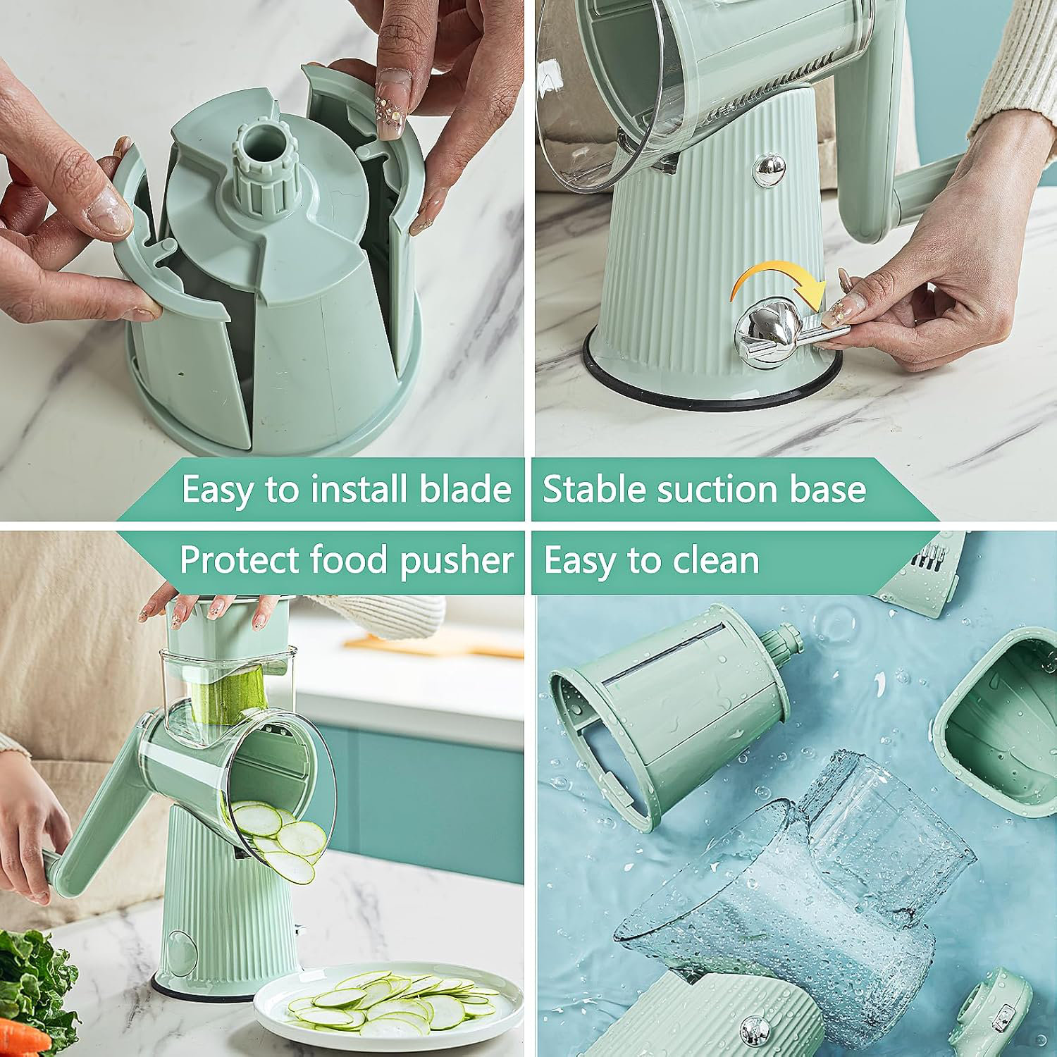 5 In 1 Cheese Grater Hand Crank Cheese Shredder With Strong Suction Base Kitchen Vegetable Slicer With 5 Interchangeable Blades, Storage Box