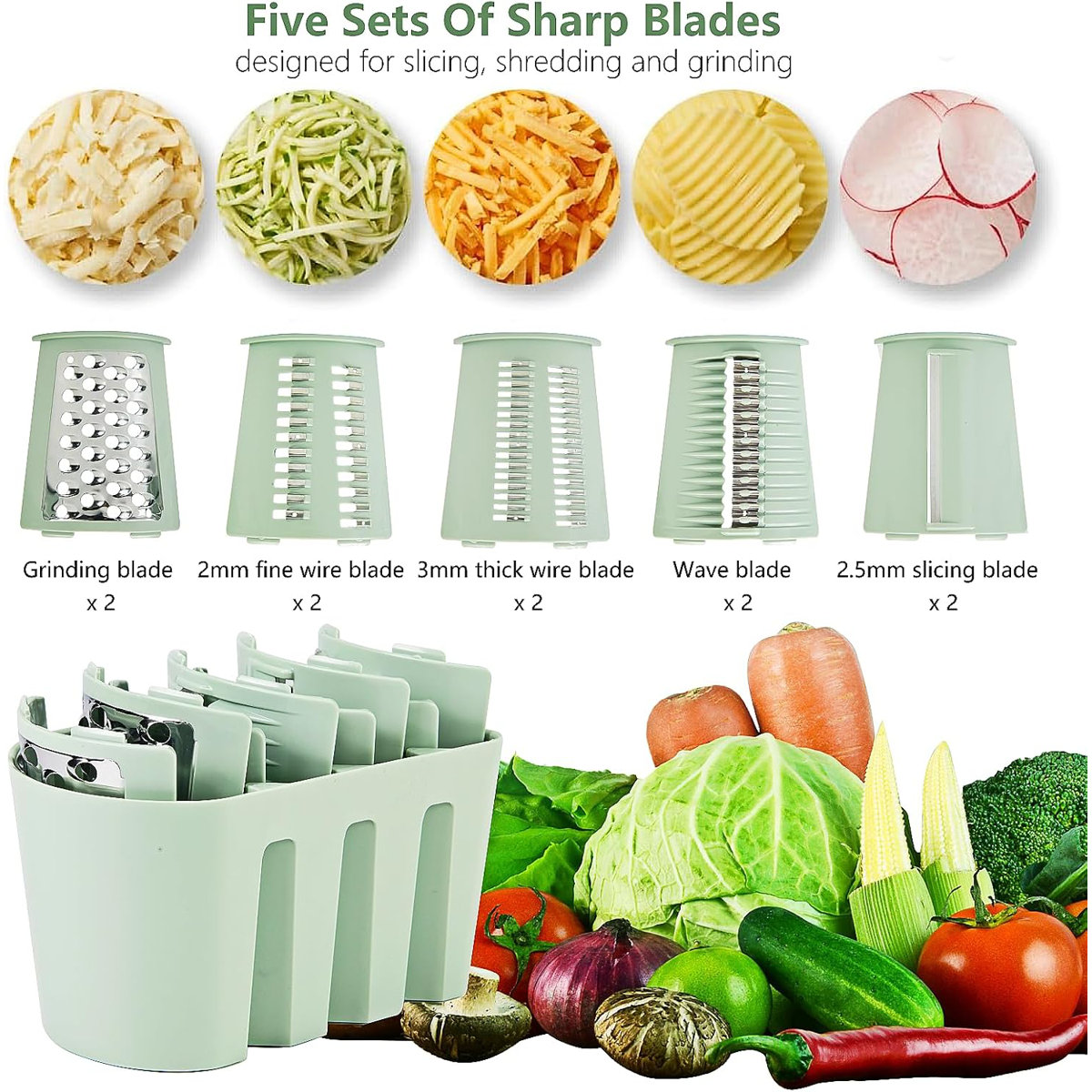 5 In 1 Cheese Grater Hand Crank Cheese Shredder With Strong Suction Base Kitchen Vegetable Slicer With 5 Interchangeable Blades, Storage Box