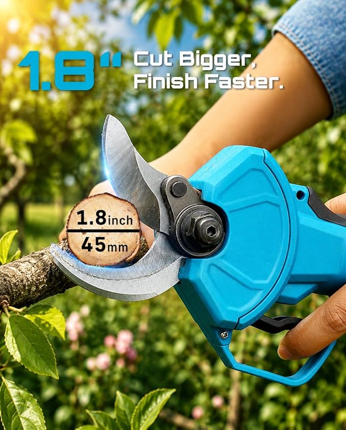 Electric Pruning Shears for Gardening: 1.8” Cutting Cordless Power Pruner - Brushless Motor, Dual 4.0Ah Battery, 4 Levels Adjustable Extra SK5 Blade Branches Cutter For Tree & Flower Trimming