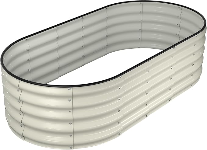 Raised Garden Bed Kit, 8x2x1 ft Galvanized Planter Box Outdoor, Oval Large Metal Raised Beds for Gardening Vegetables Flower Herb (Avocado Green)