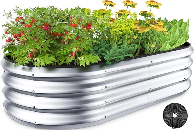 Raised Garden Bed Kit, 8x2x1 ft Galvanized Planter Box Outdoor, Oval Large Metal Raised Beds for Gardening Vegetables Flower Herb (Avocado Green)
