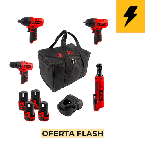PACK 4 HERRAMIENTAS BATERIA + 4 BATERIAS + BOLSA