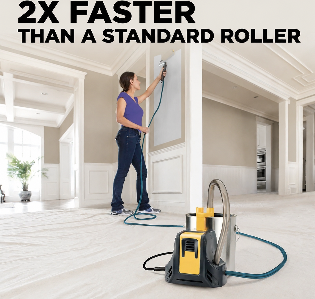 Electric Direct Feed Paint Roller System with Automatic Paint Flow Control for Walls and Ceilings