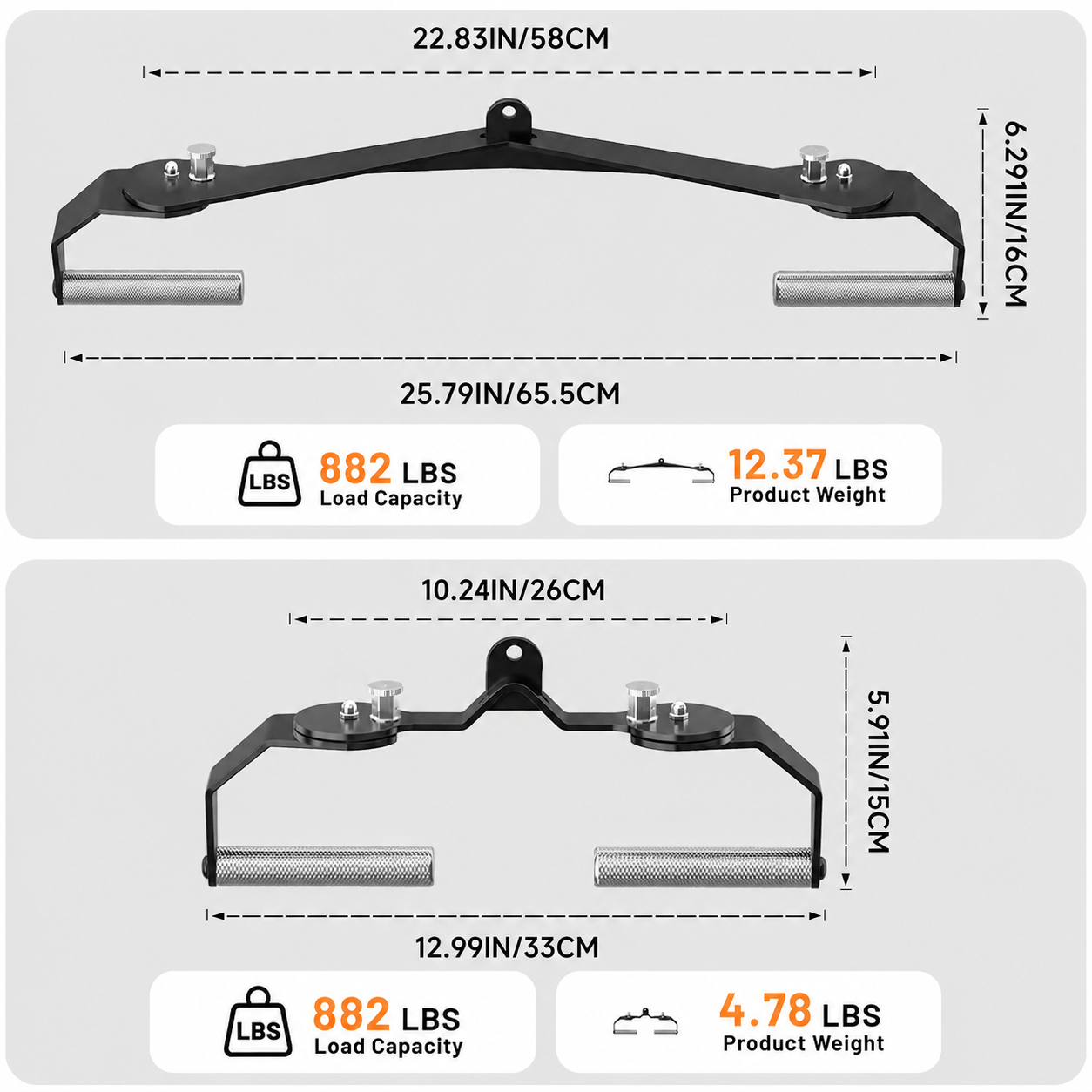 360° Rotatable LAT Pulldown Attachment with Multi-Grip Handles for Cable Machines