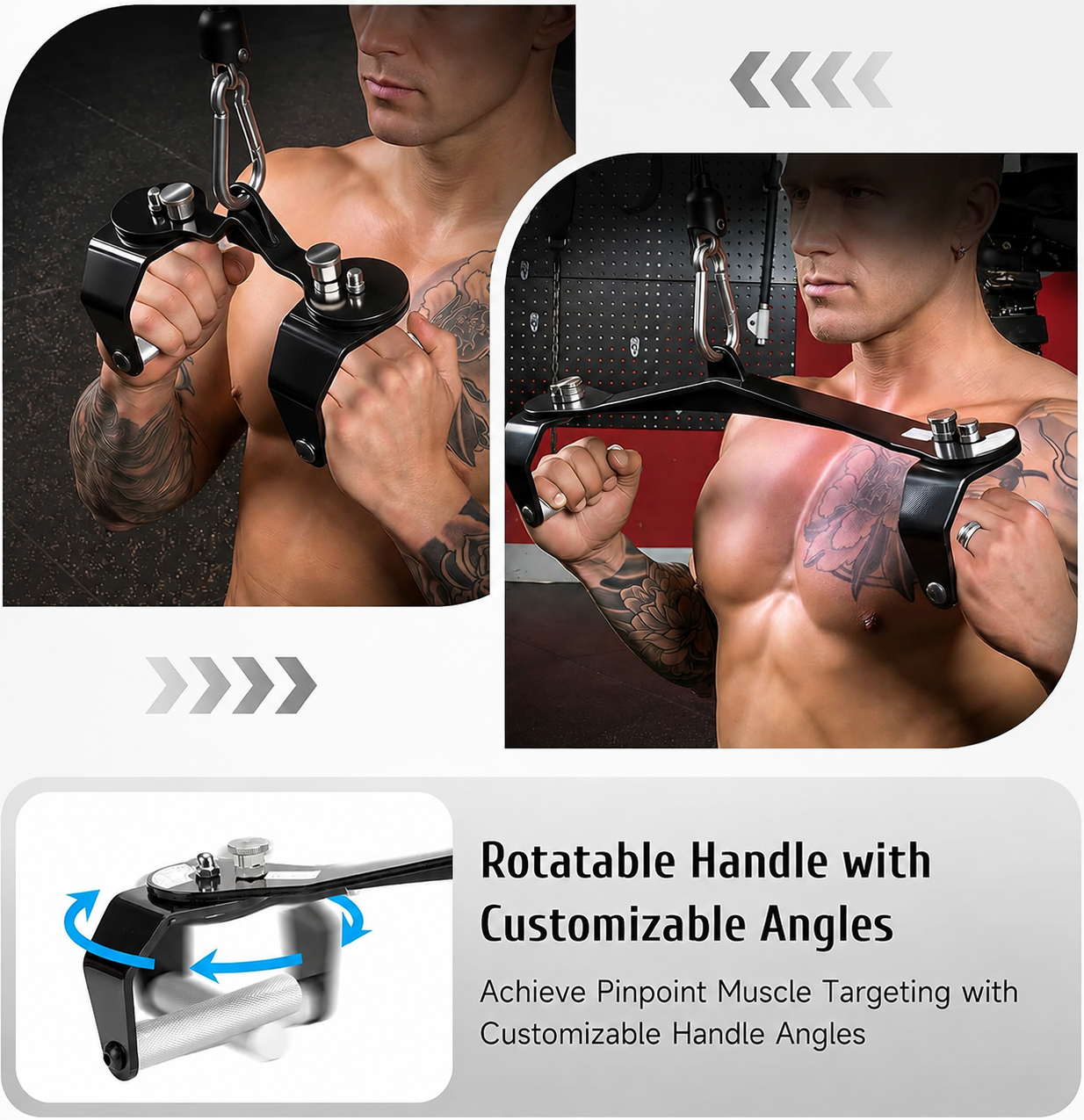 360° Rotatable LAT Pulldown Attachment with Multi-Grip Handles for Cable Machines