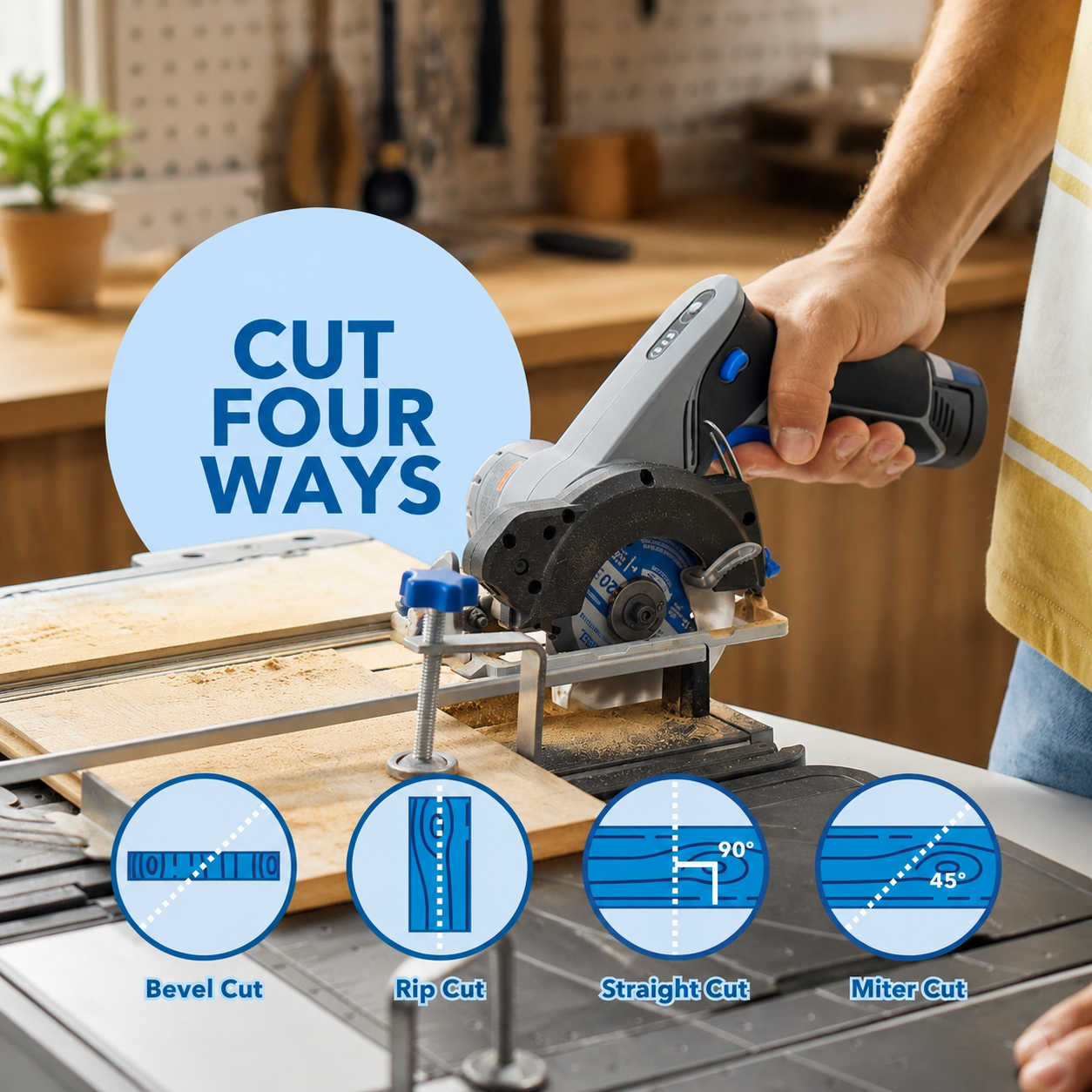 12V Brushless Portable Circular Saw Workstation with Laser Guide and Dust Collection