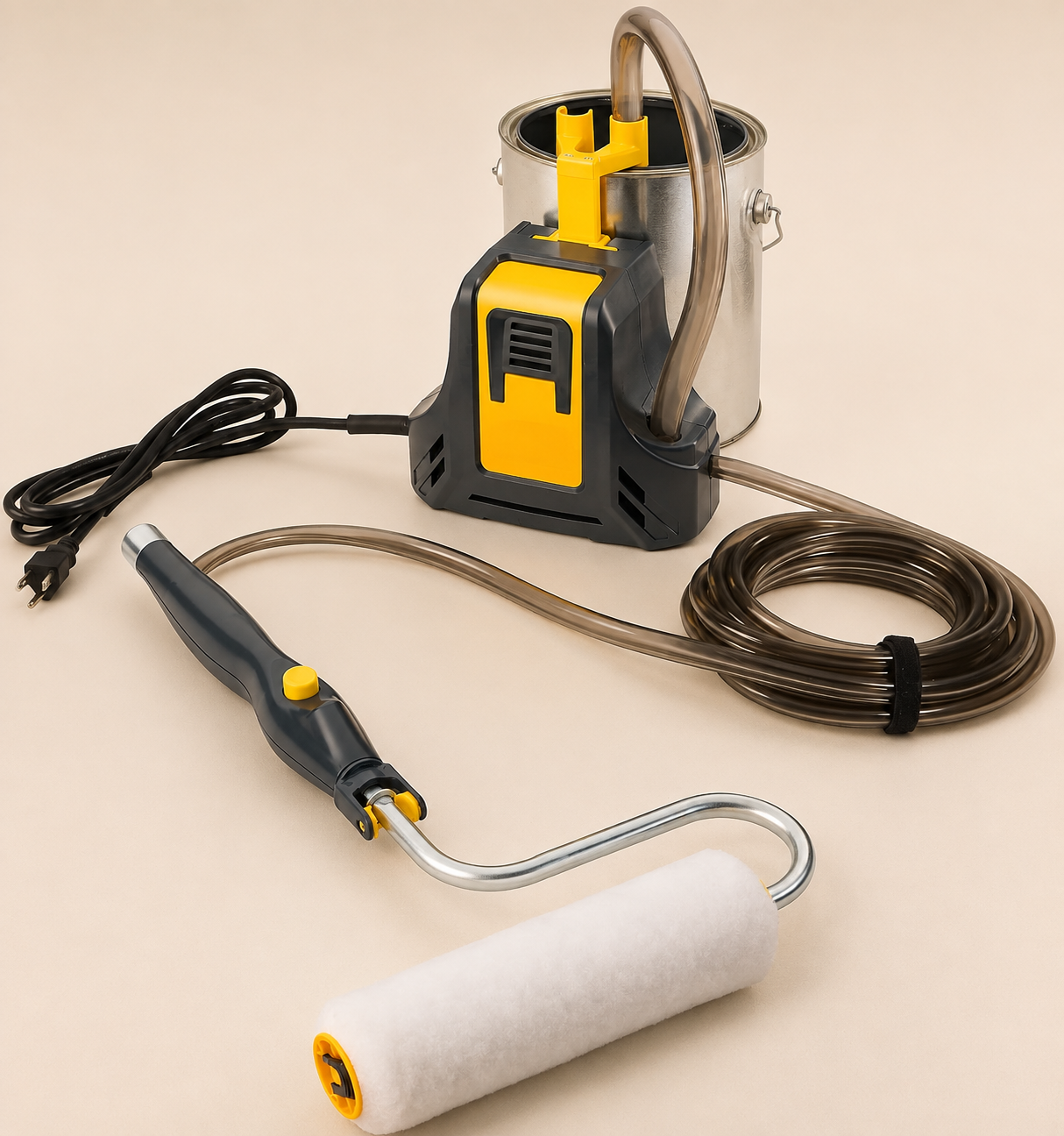 Electric Direct Feed Paint Roller System with Automatic Paint Flow Control for Walls and Ceilings
