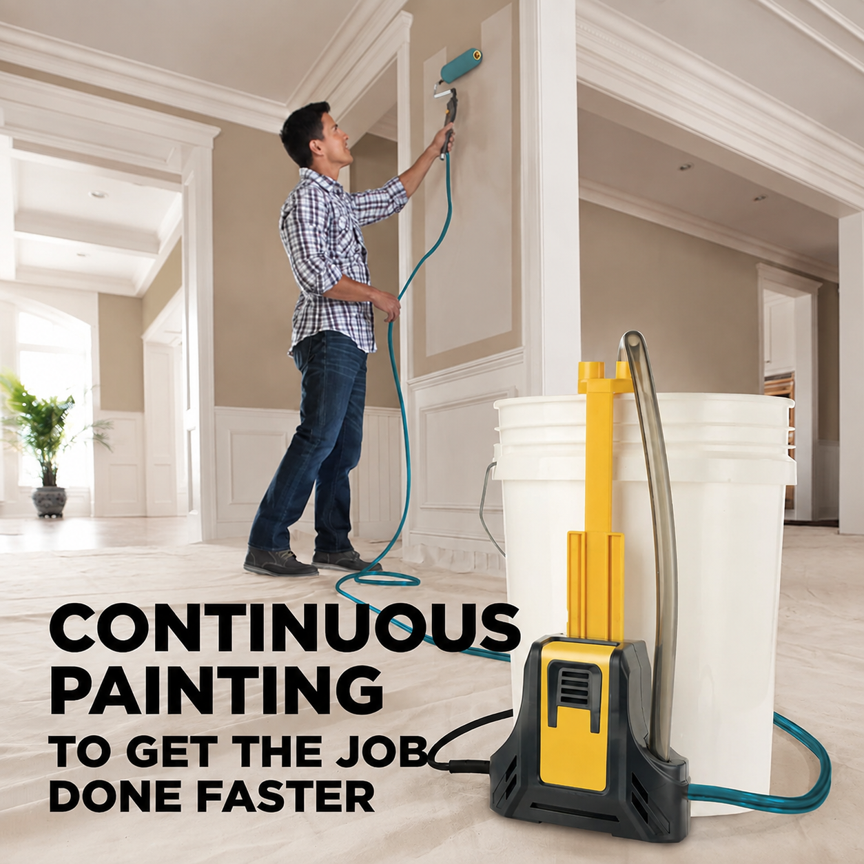 Electric Direct Feed Paint Roller System with Automatic Paint Flow Control for Walls and Ceilings