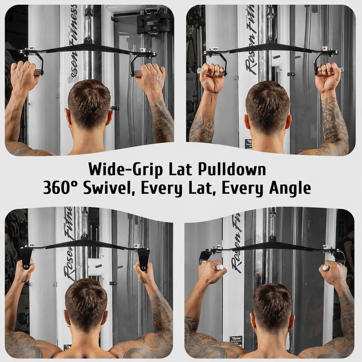 360° Rotatable LAT Pulldown Attachment with Multi-Grip Handles for Cable Machines