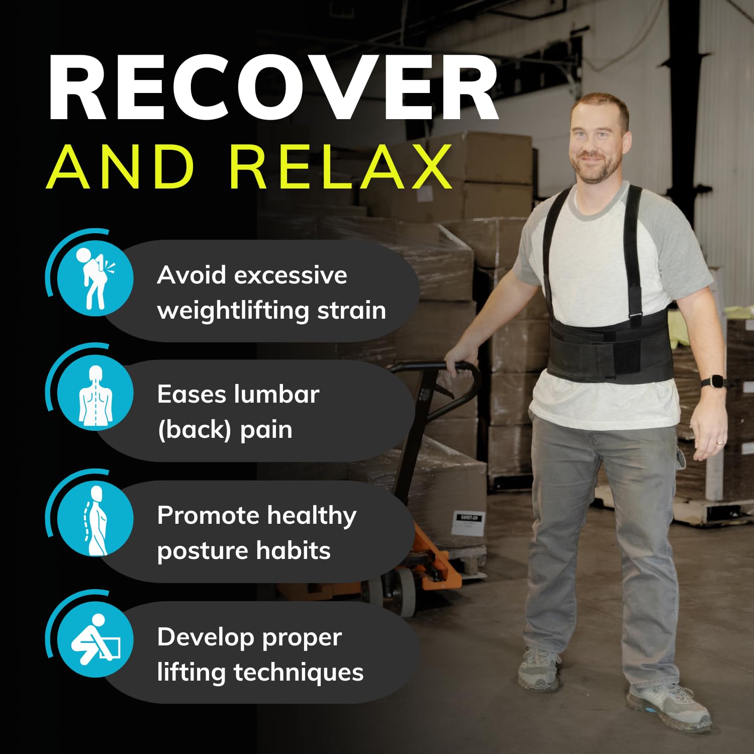Industrial Back Support Straps | Detachable straps for safe handling of heavy loads