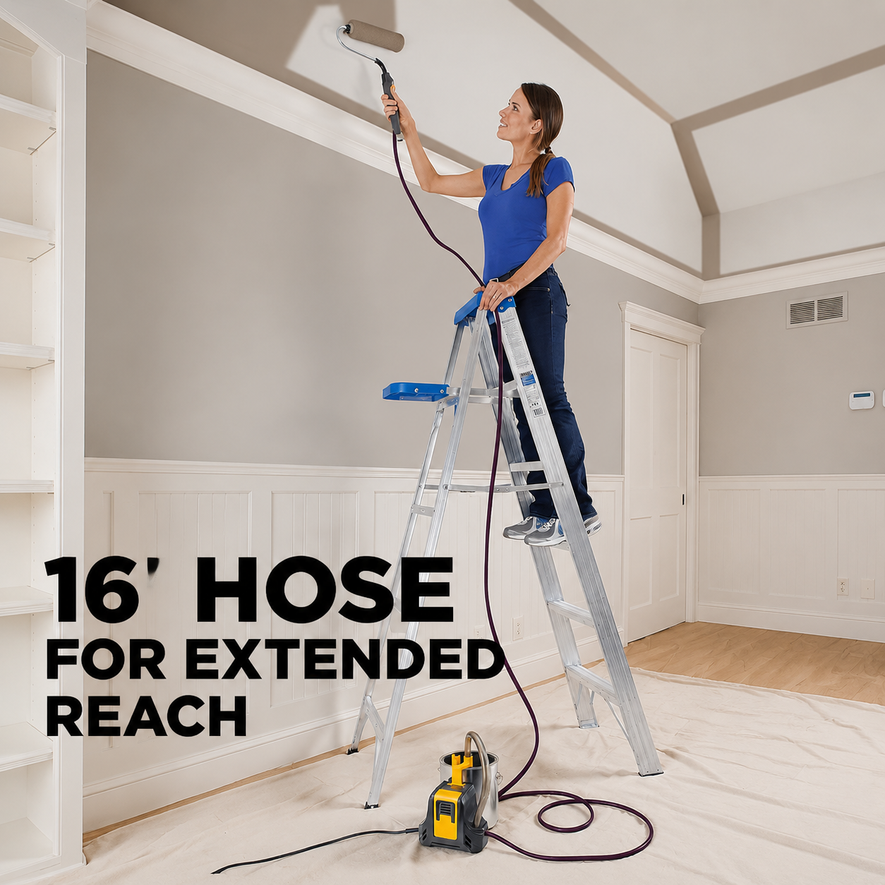 Electric Direct Feed Paint Roller System with Automatic Paint Flow Control for Walls and Ceilings