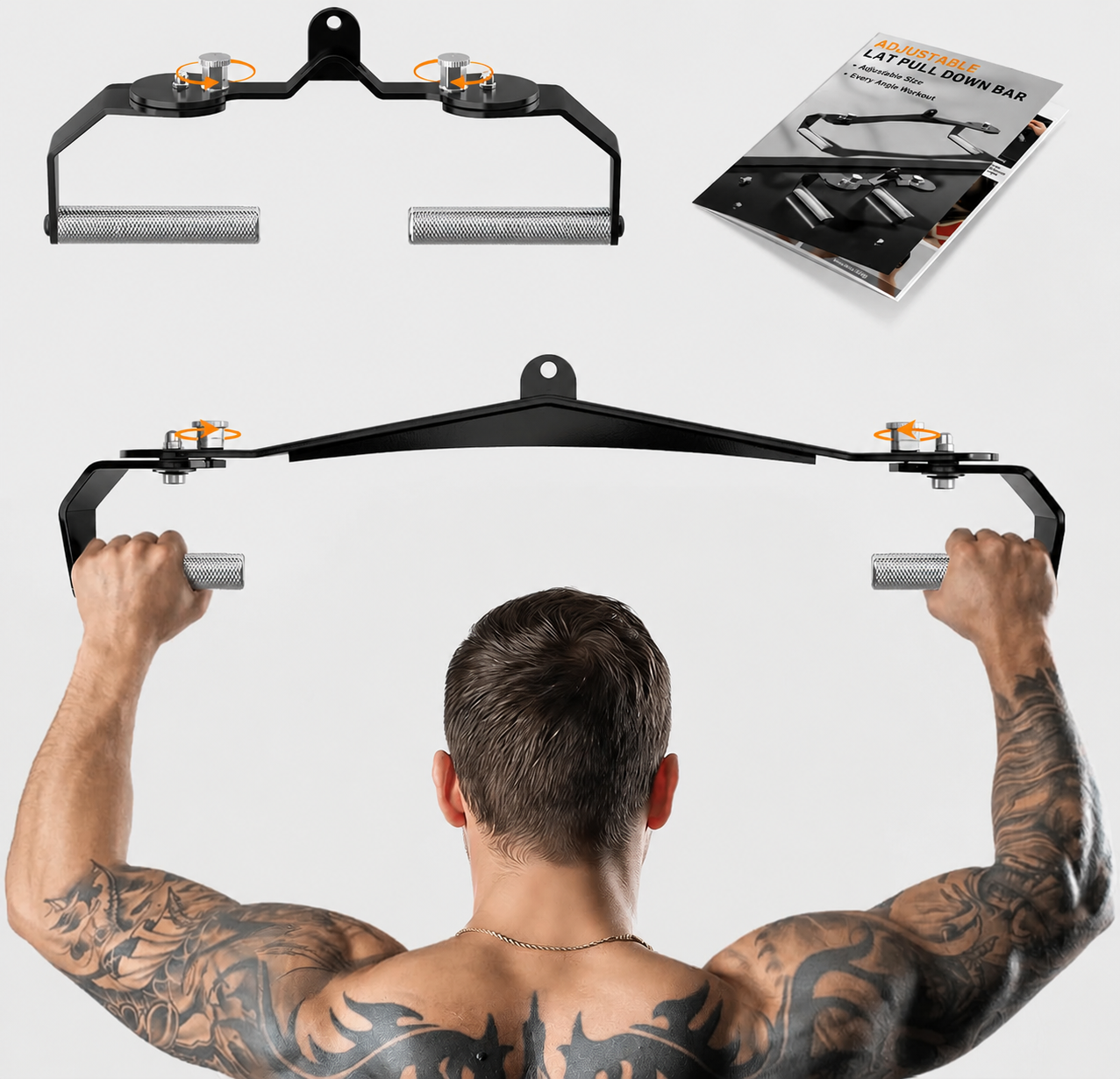 360° Rotatable LAT Pulldown Attachment with Multi-Grip Handles for Cable Machines