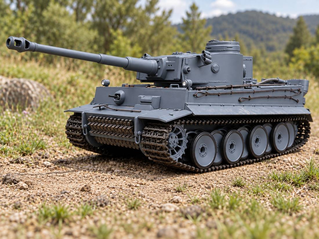 1/16 scale RC tracked model outdoors