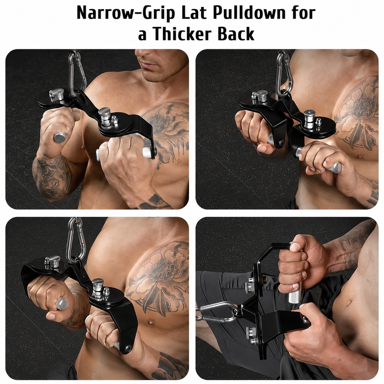 360° Rotatable LAT Pulldown Attachment with Multi-Grip Handles for Cable Machines
