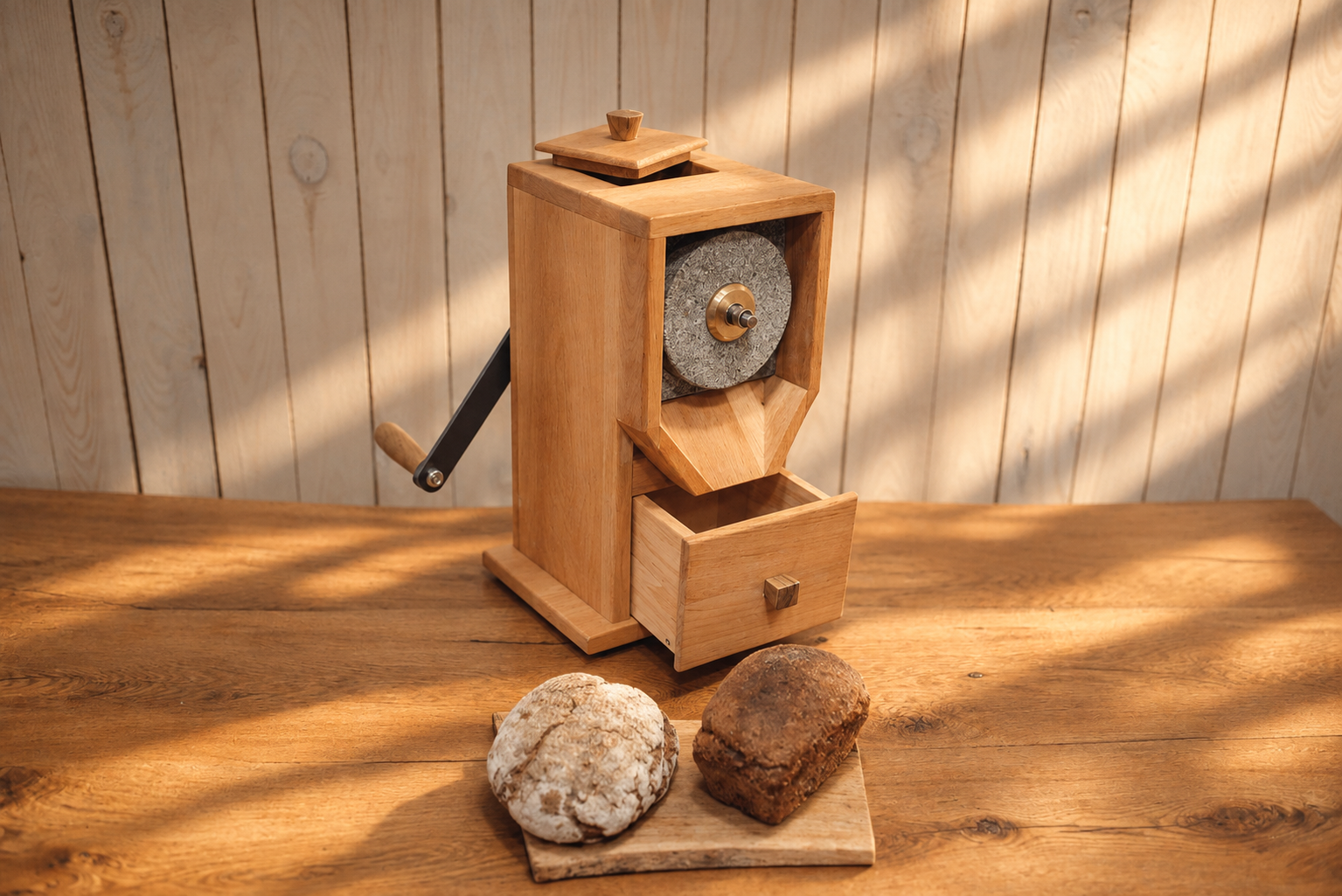 Hand Crank Stone Grain Mill , Adjustable Fineness for Home Baking