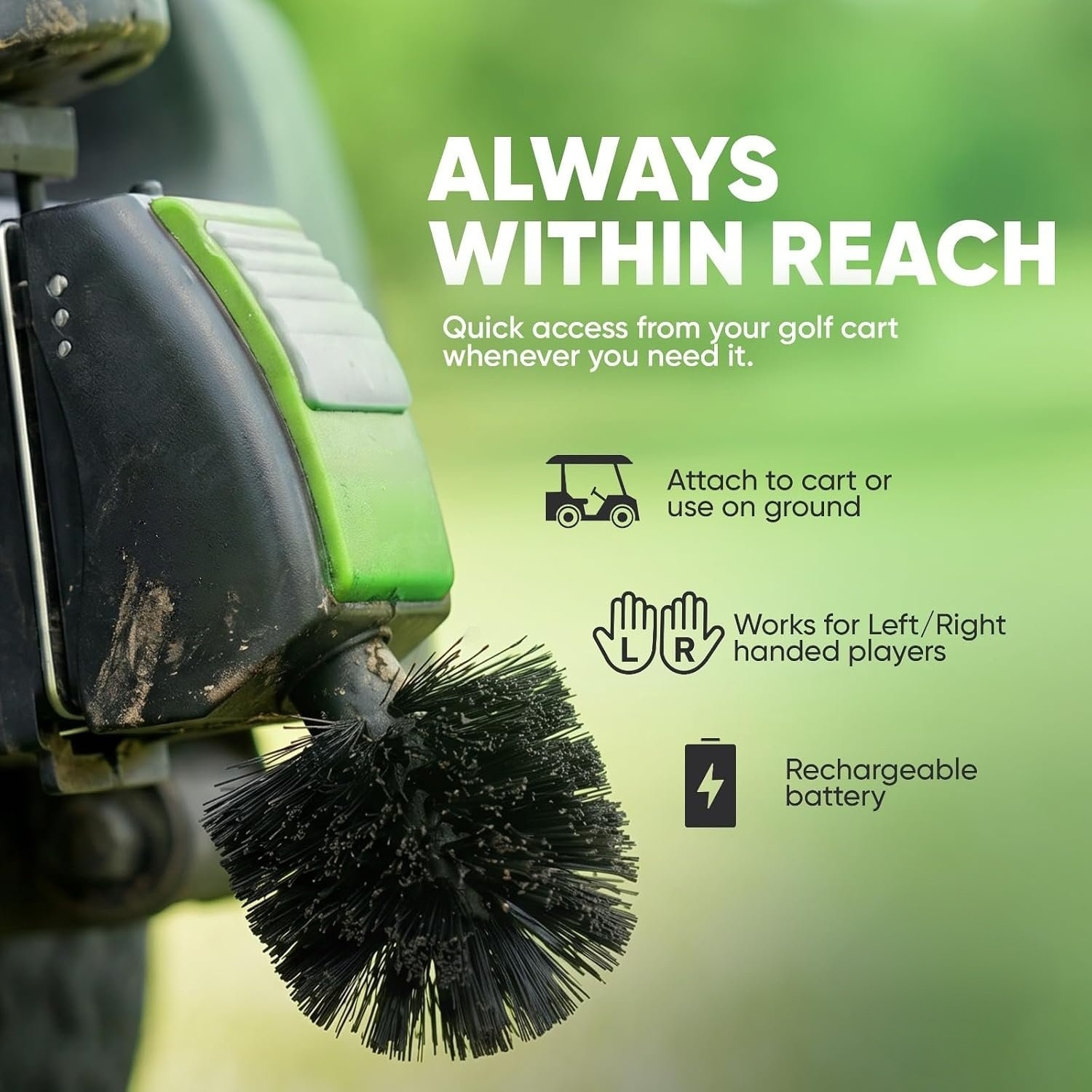 Motorized Golf Club Cleaning Brush Kit with Nylon Bristles, Cart Mount & Storage Case