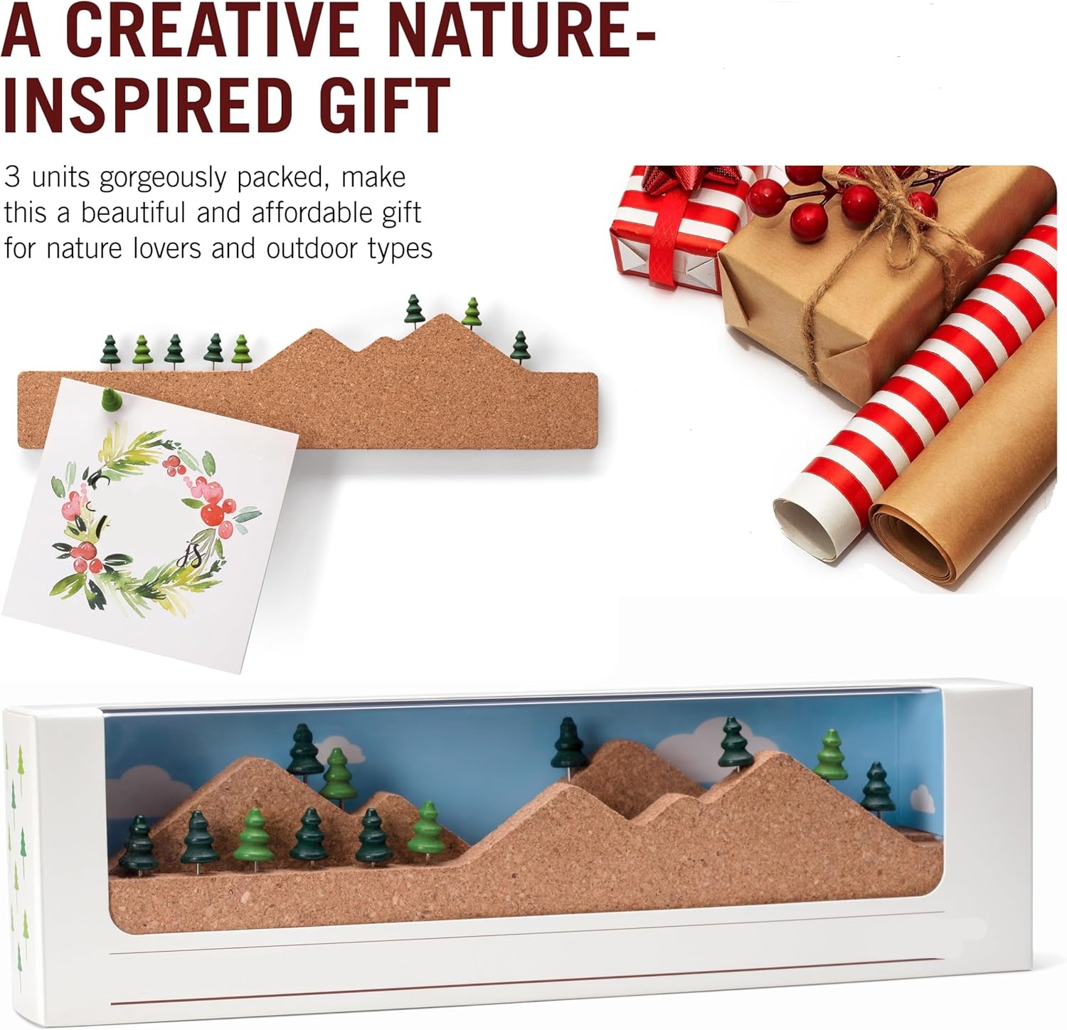Decorative Cork Board Set : 3 Tiles + Tree Shaped Push Pins — 🎨📌