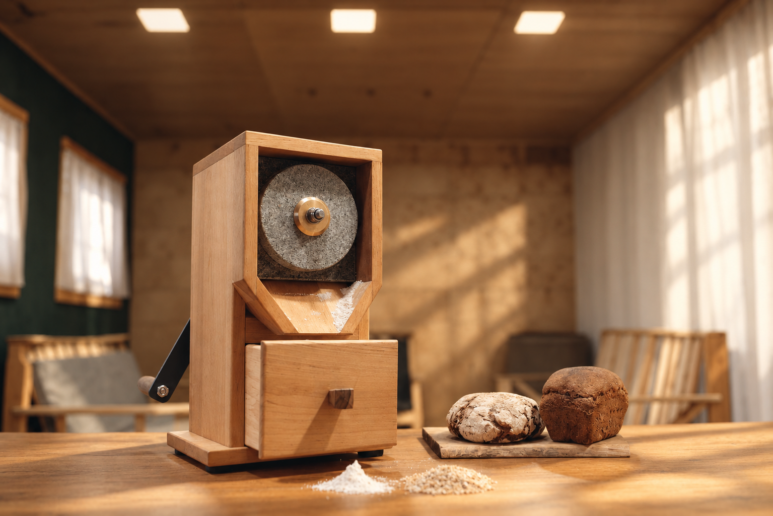Hand Crank Stone Grain Mill , Adjustable Fineness for Home Baking