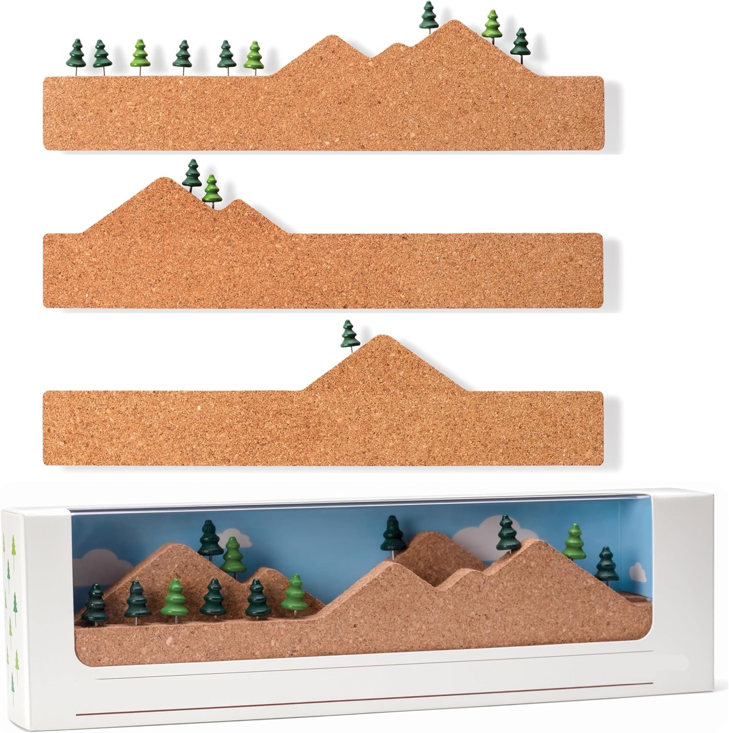Decorative Cork Board Set : 3 Tiles + Tree Shaped Push Pins — 🎨📌