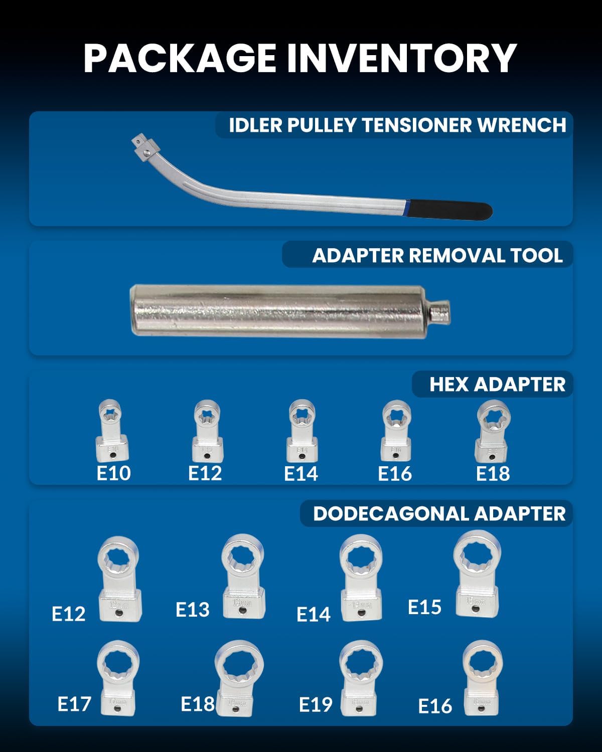 15pc Belt Tension Pulley Wrench Kit | 6-Point & 12-Point Adapters for Auto Repair