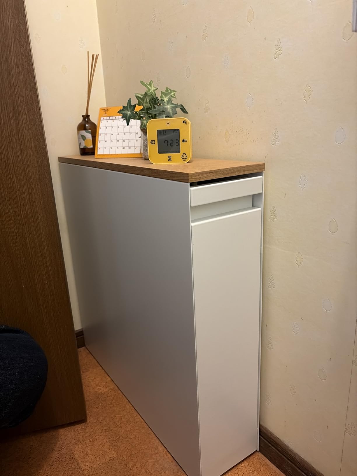 Rolling Slim Bathroom Cabinet with Hidden Drawer, Magnet-Friendly Steel Frame