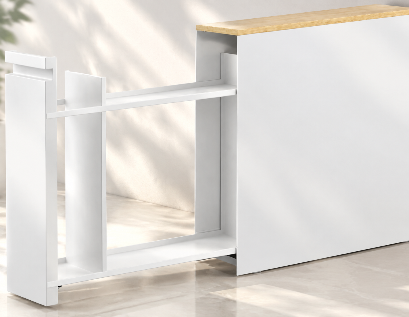 Rolling Slim Bathroom Cabinet with Hidden Drawer, Magnet-Friendly Steel Frame