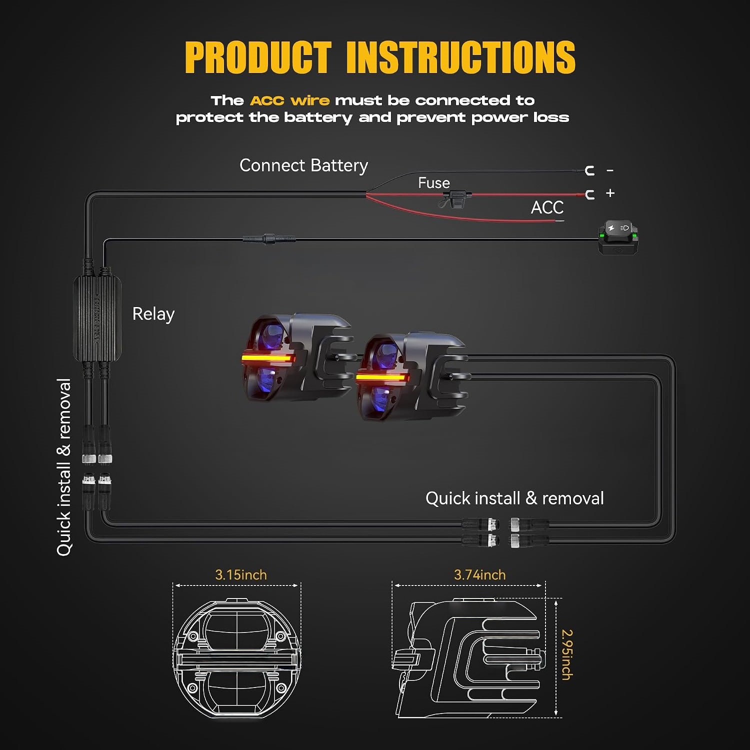Multi‑Mode LED Amber Auxiliary Lights IP67 Waterproof for Motorcycle & Off‑Road Vehicles