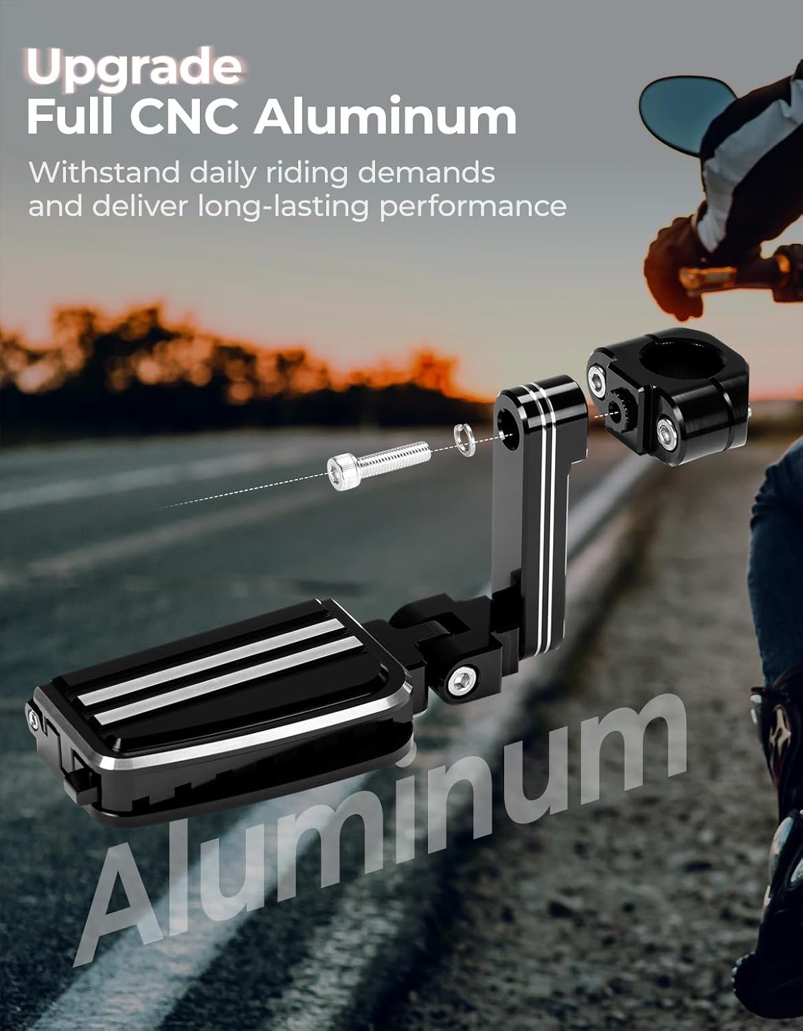 Adjustable Long Highway Foot Pegs With Extendable Heel Rests
