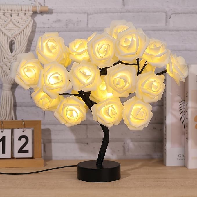Rose Tree Lamp : 24 LED Petals + Bendable Branches