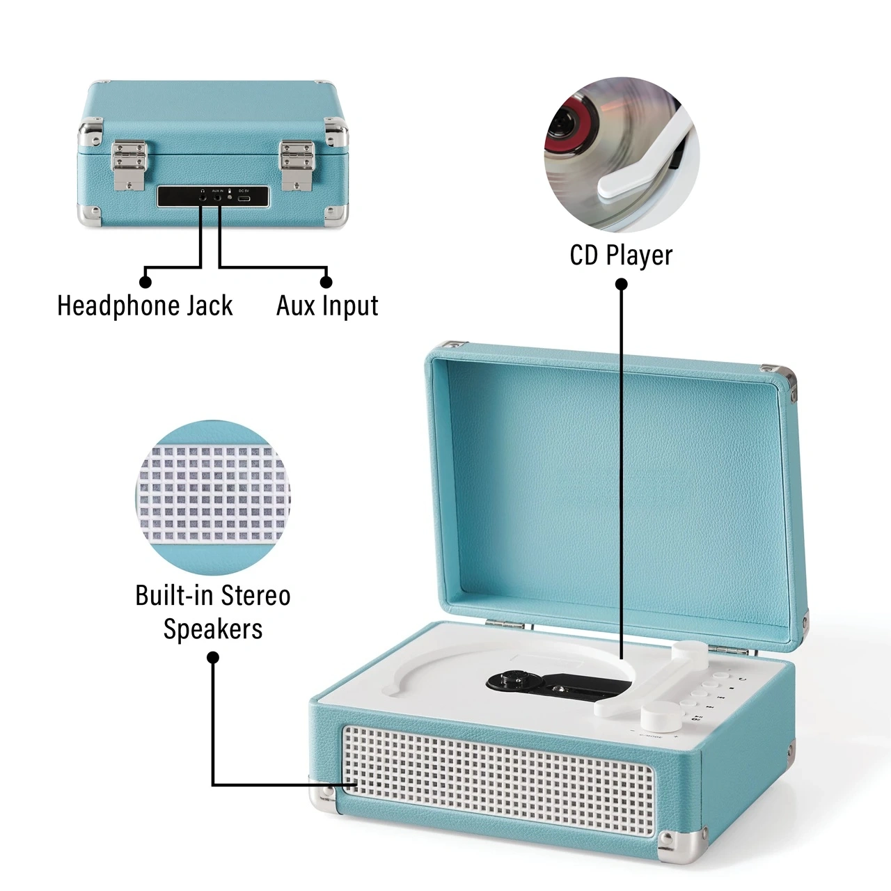 All-in-One Portable CD Player – Bluetooth Connectivity, FM Radio & Built-in Speakers