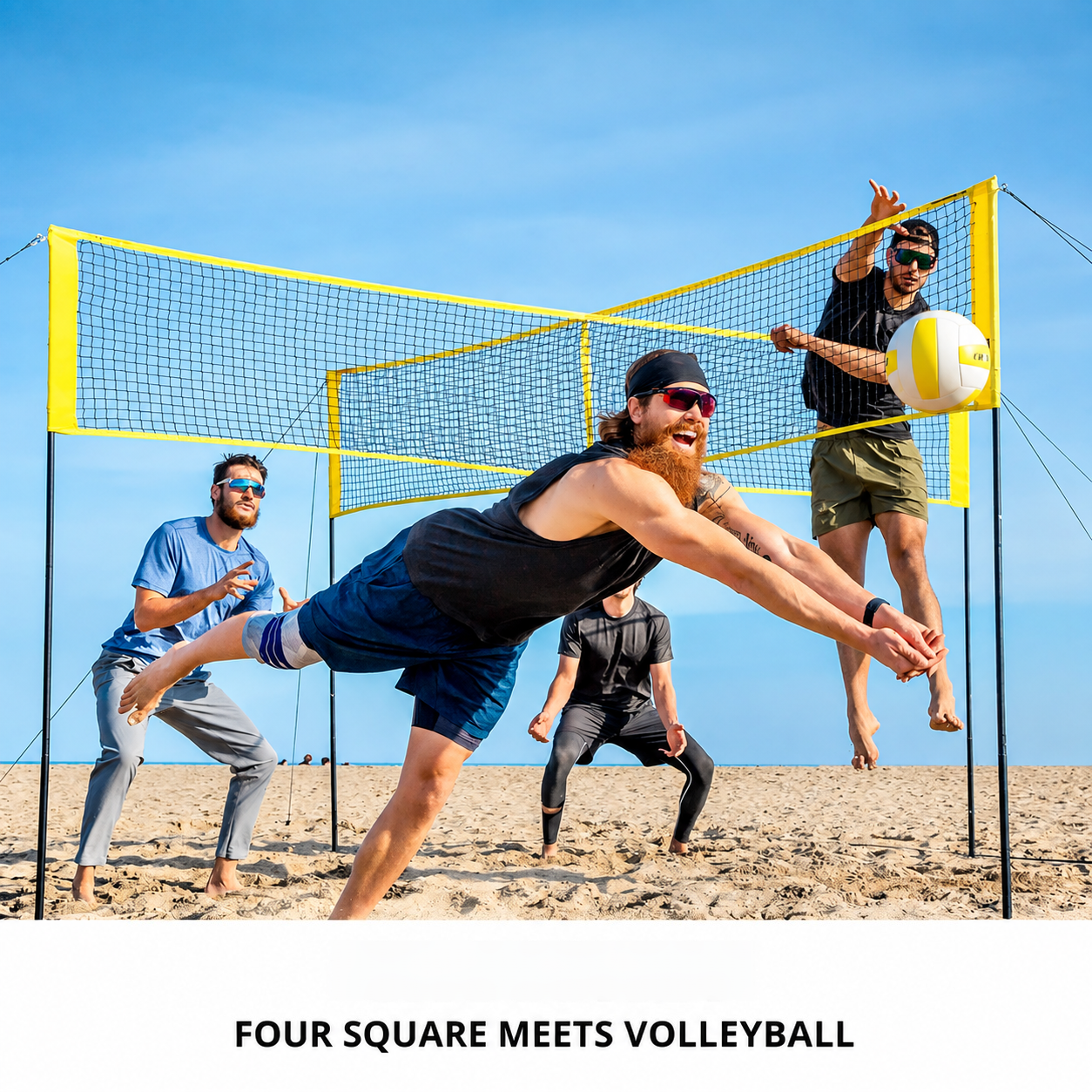 4-Way Cross Volleyball Net Set , Four Square Outdoor Game System