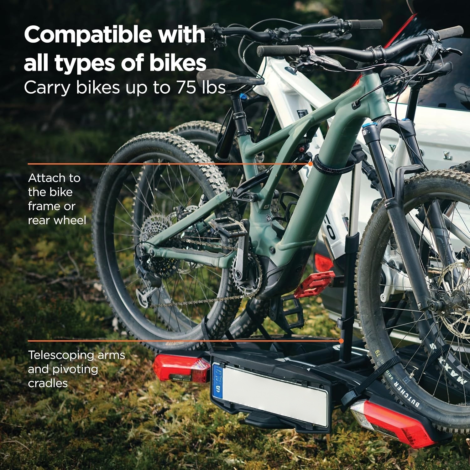 Heavy-Duty Platform Bike Carrier , Tilt-Away Design for Hatch Access & Garage Storage
