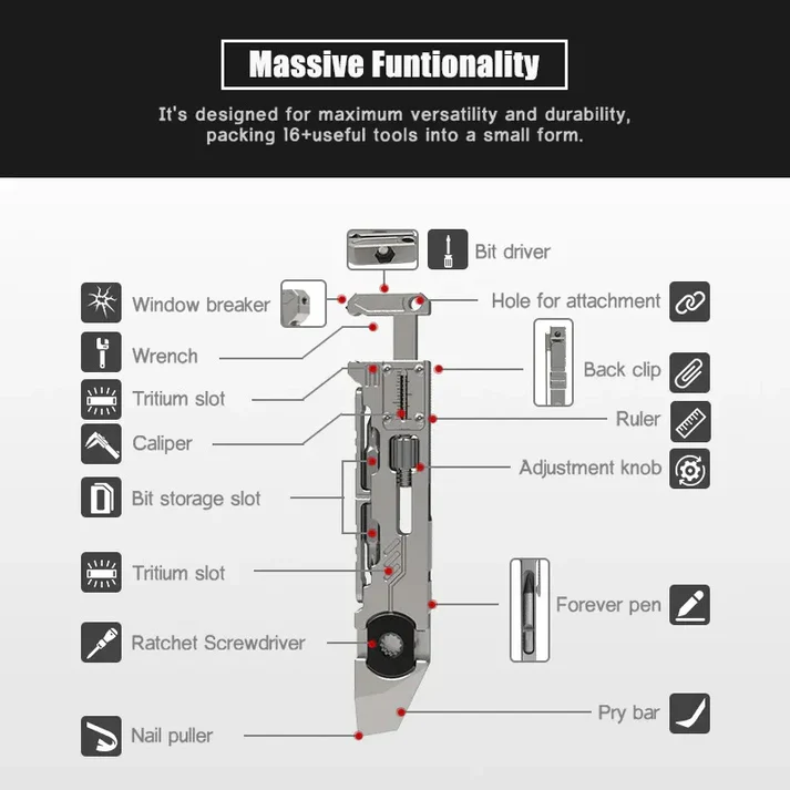 Titanium Multi-Function Pry Bar : 13-in-1 EDC Tool