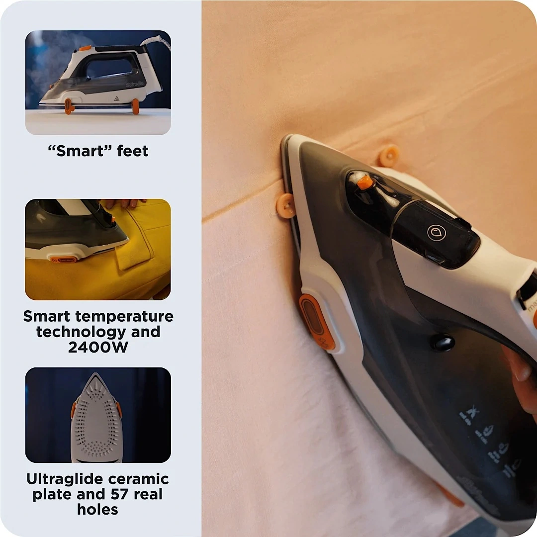 Smart Steam Iron with Automatic Lift Safety System & Universal Smart Temp