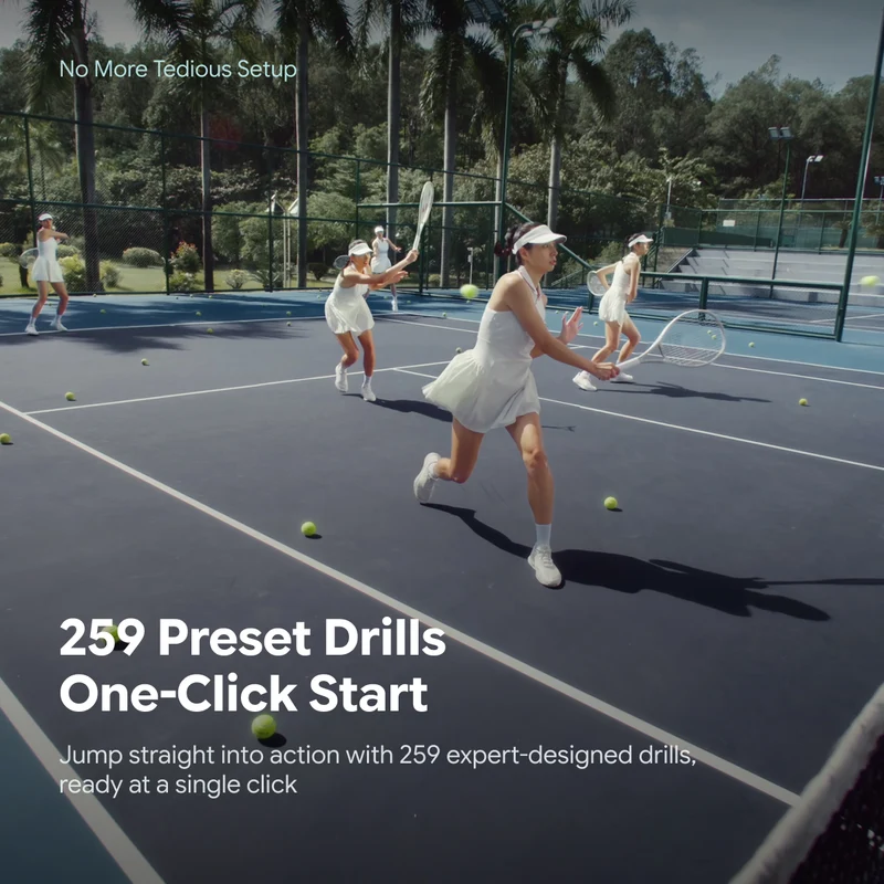 Portable Smart Tennis Ball Machine  , App & Voice Control for Solo Court Training