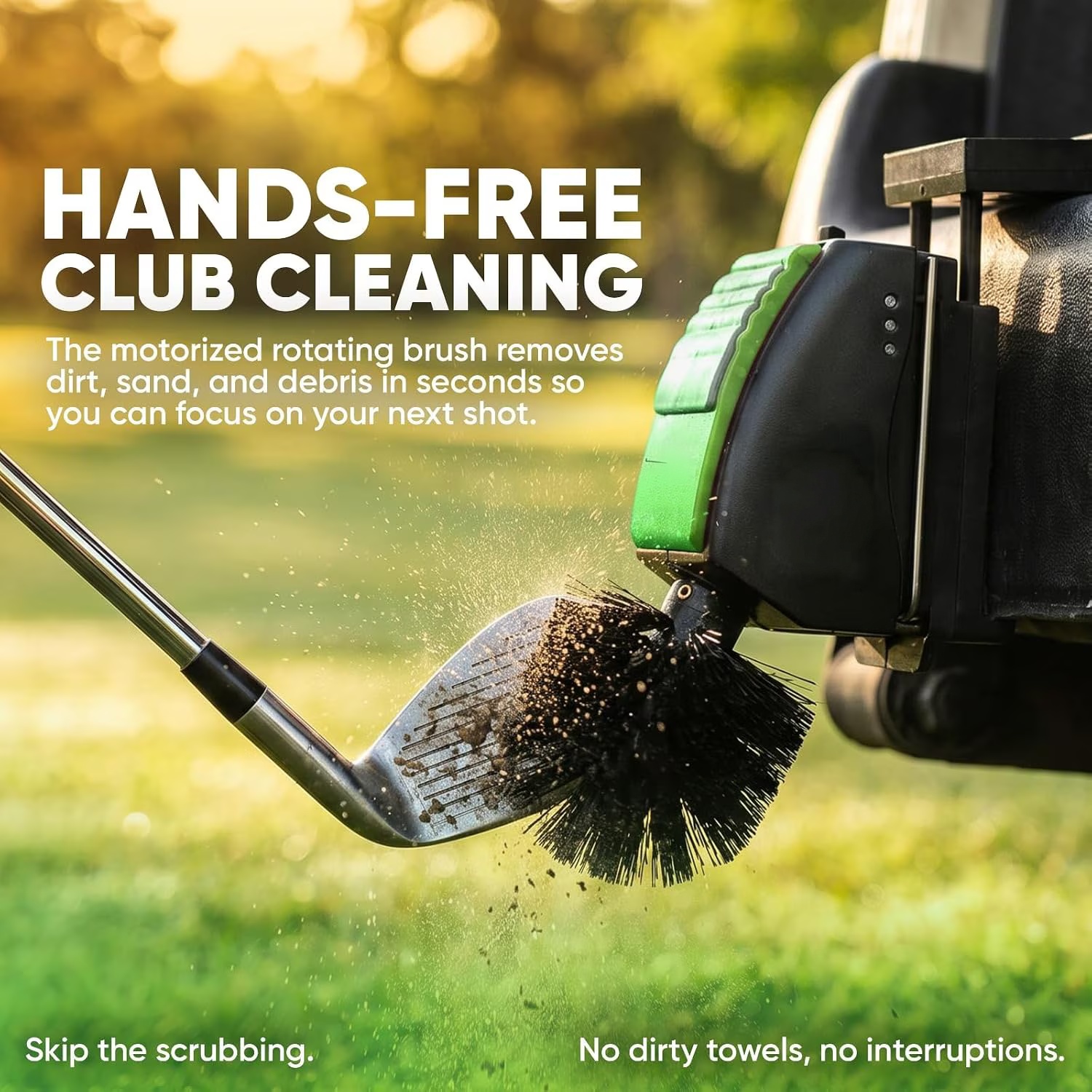 Motorized Golf Club Cleaning Brush Kit with Nylon Bristles, Cart Mount & Storage Case