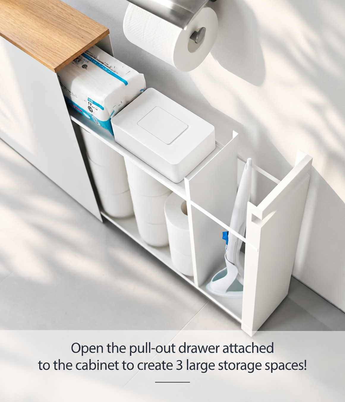 Rolling Slim Bathroom Cabinet with Hidden Drawer, Magnet-Friendly Steel Frame