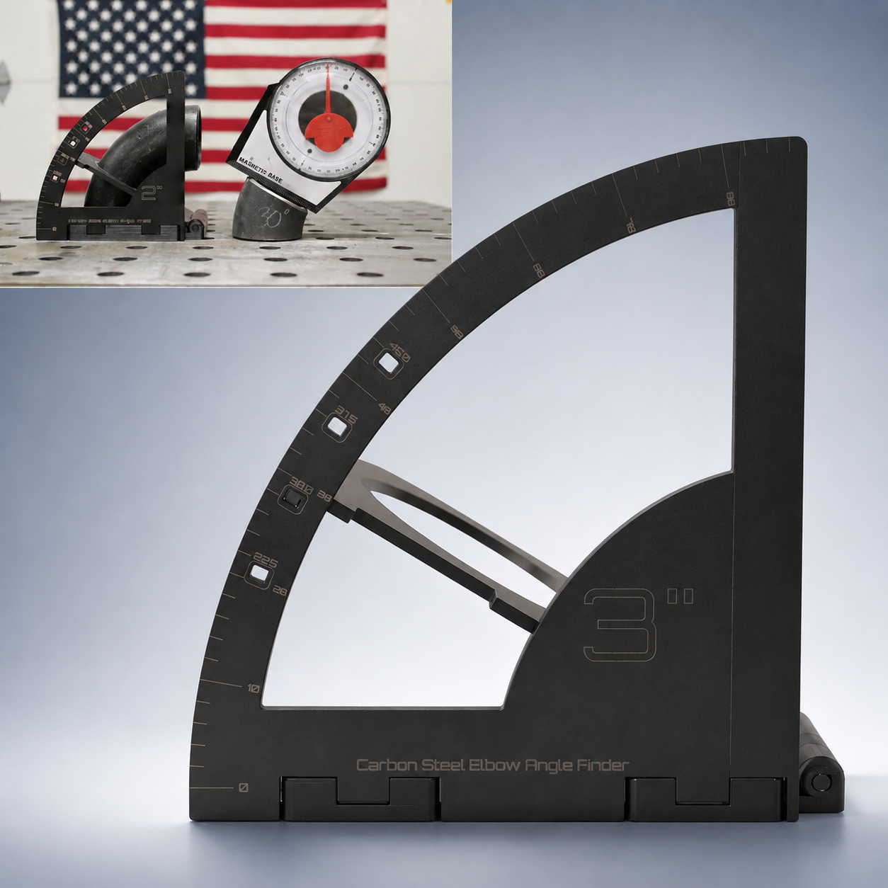 Pipe Elbow Angle Finder | Magnetic Layout Tool for 2",3",4" Carbon‑Steel 90° Elbows