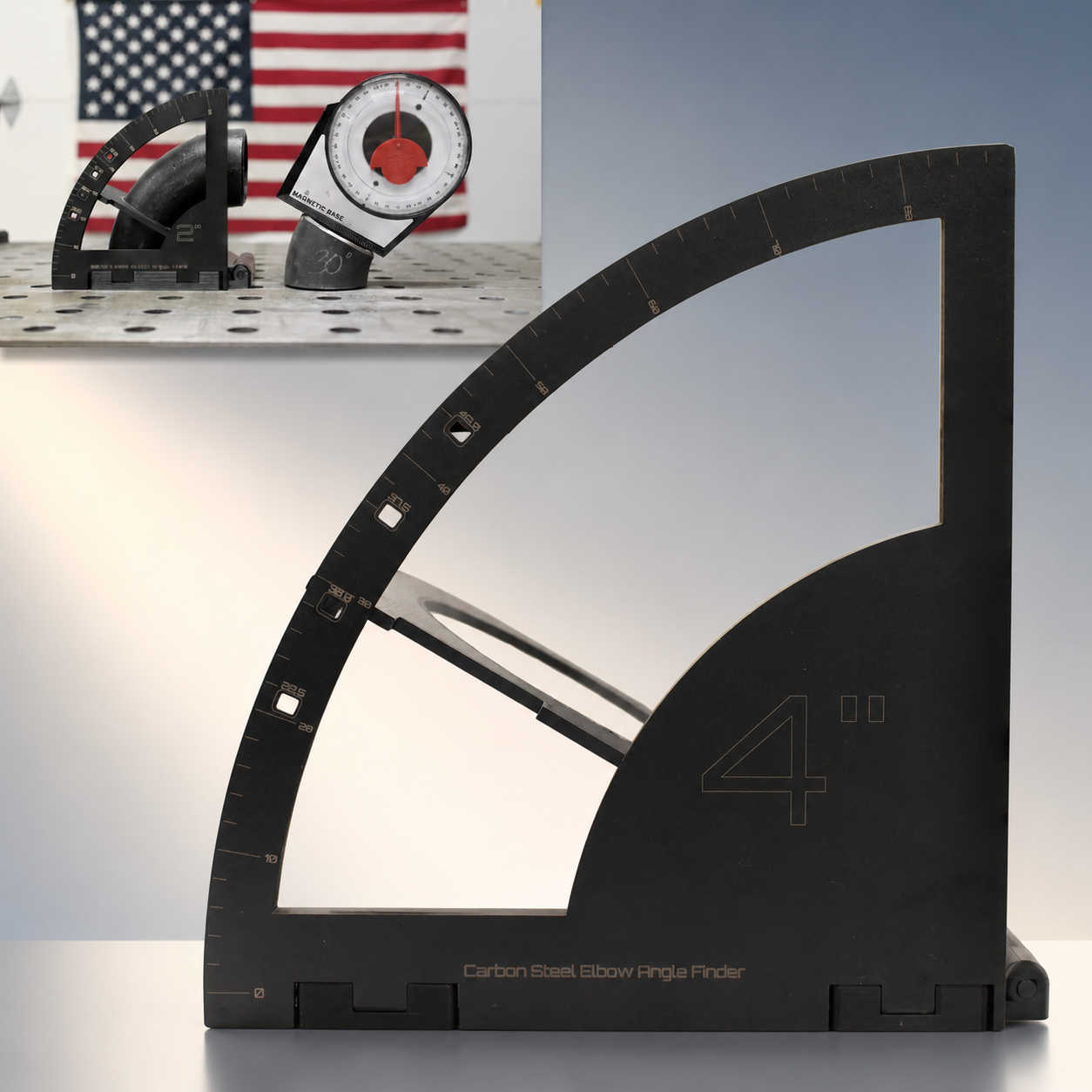 Pipe Elbow Angle Finder | Magnetic Layout Tool for 2",3",4" Carbon‑Steel 90° Elbows