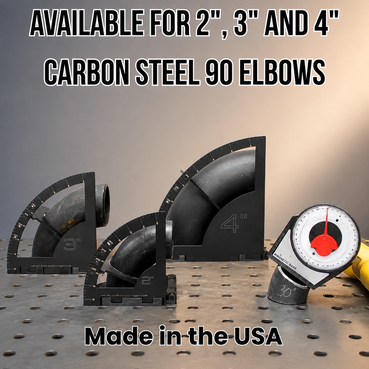 Pipe Elbow Angle Finder | Magnetic Layout Tool for 2",3",4" Carbon‑Steel 90° Elbows