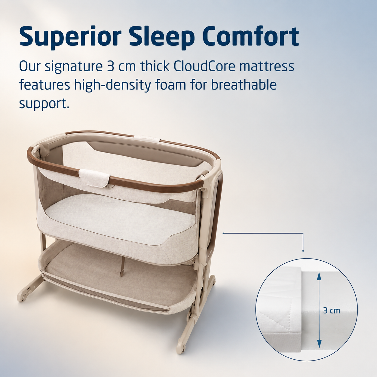 One-Gesture Fold Cosleeping Crib with Swing & CloudCore Mattress
