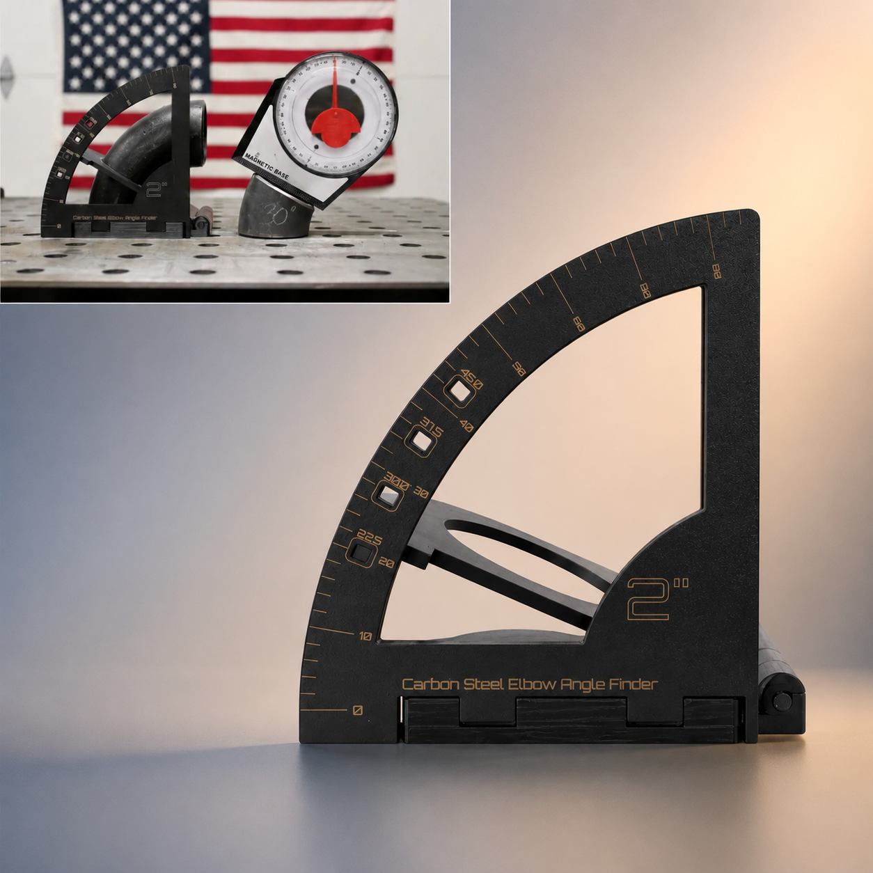 Pipe Elbow Angle Finder | Magnetic Layout Tool for 2",3",4" Carbon‑Steel 90° Elbows