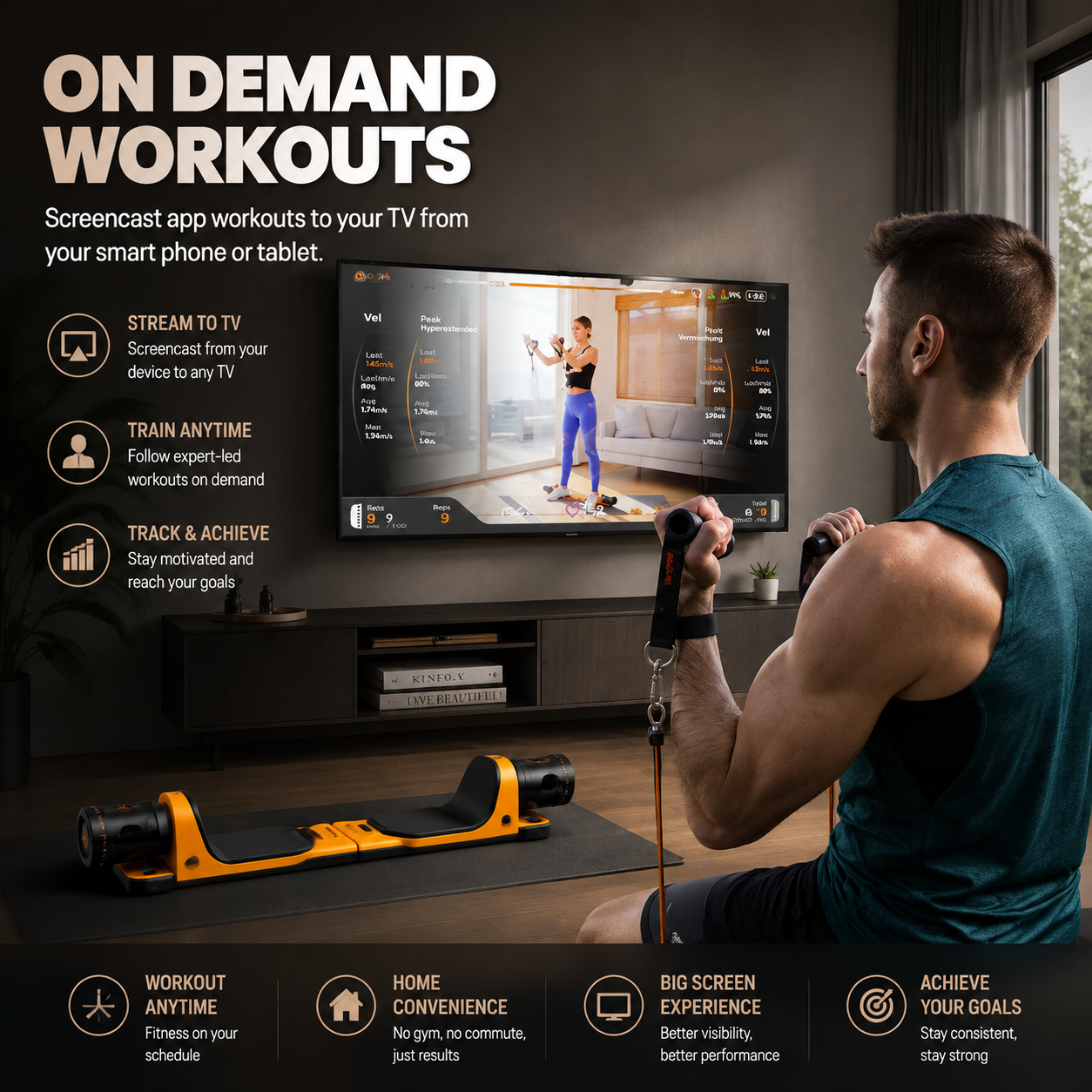 Portable Smart Cable Gym – 5‑300 lbs Resistance, Bluetooth Connected, Folds for Storage