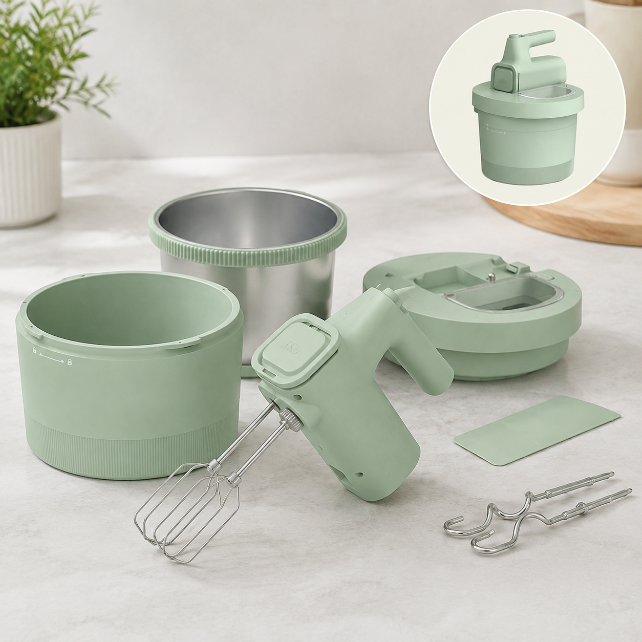 2-In-1 Electric Mixer With Bowl – Compact Kitchen Helper For Baking & Mixing